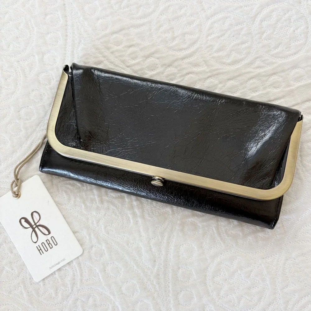 Hobo Rachel Continental Wallet, Polished Black Leather